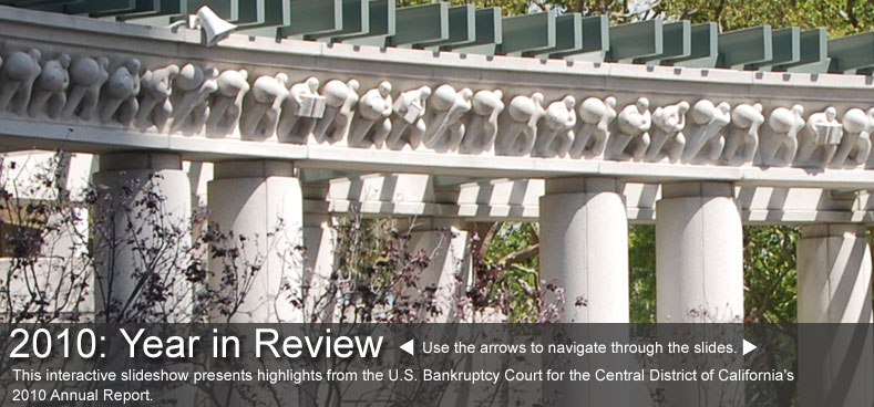 EXECUTIVE SUMMARY: This interactive slideshow reflects 2010 year in review.  The U.S. Bankruptcy Court, Central District of California, continued to provide quality service while managing the number of filings.  Use the arrows to navigate through the slides.