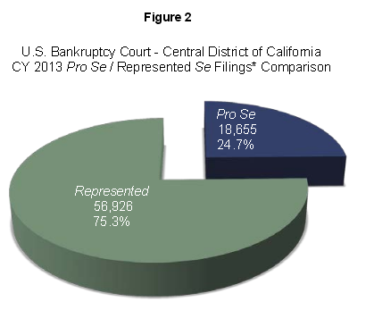 Figure 2:U.S. Bankruptcy Court - Central District of California
CY 2013 Pro Se / Non-Pro Se Filings Comparison