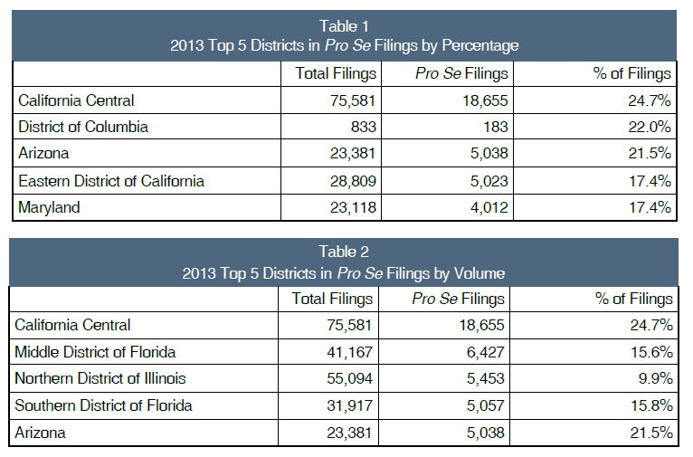 Top File Districts Pro Se Filings