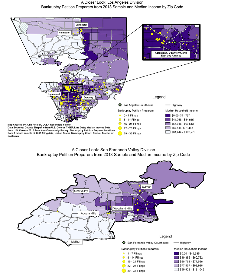 Bankruptcy Petition Preparers from 2013 Sample and Median Income by Zip Code